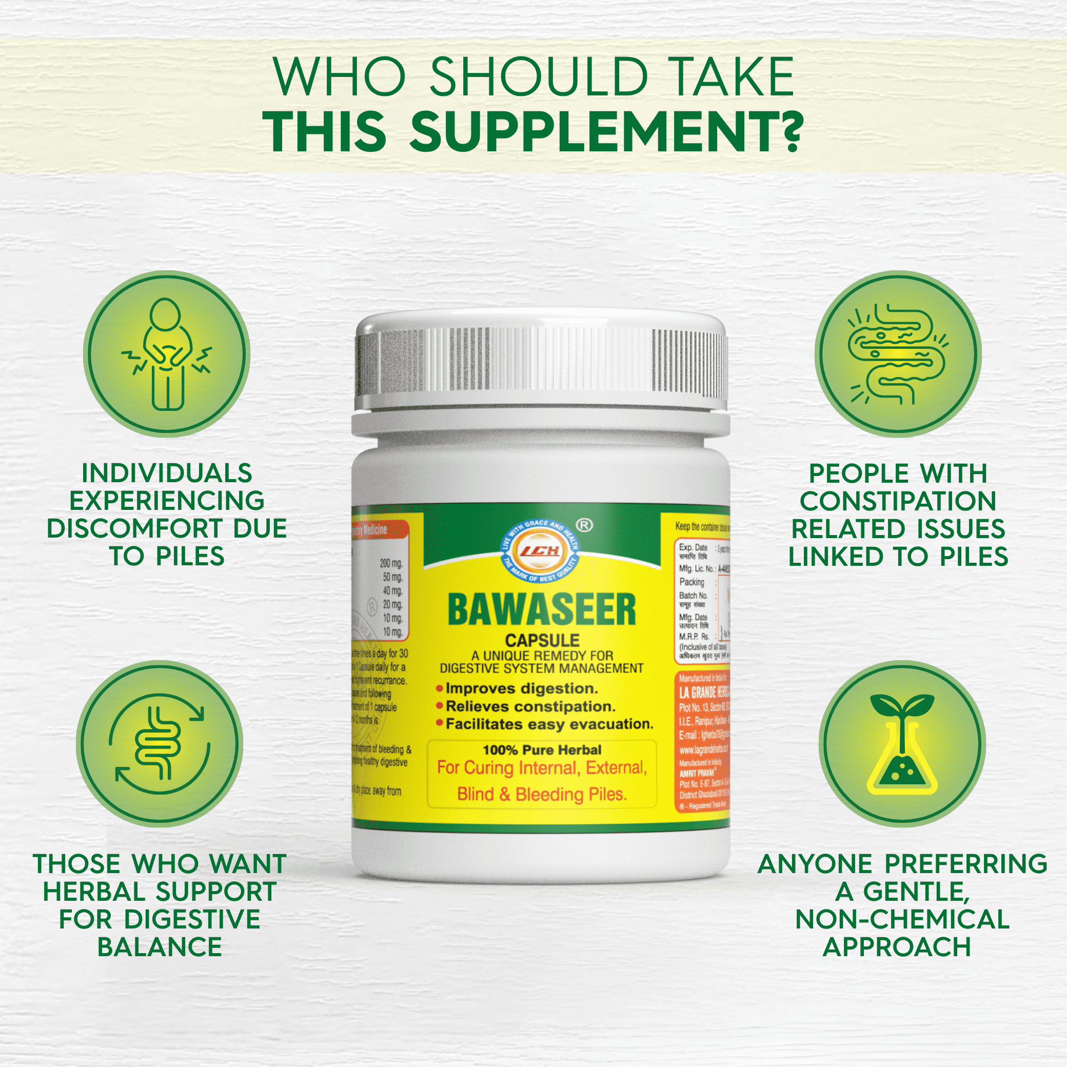 LGH Bawaseer Capsules, 60 Veg Capsules, Fissure & Fistula Relief, Constipation Support - Image 5