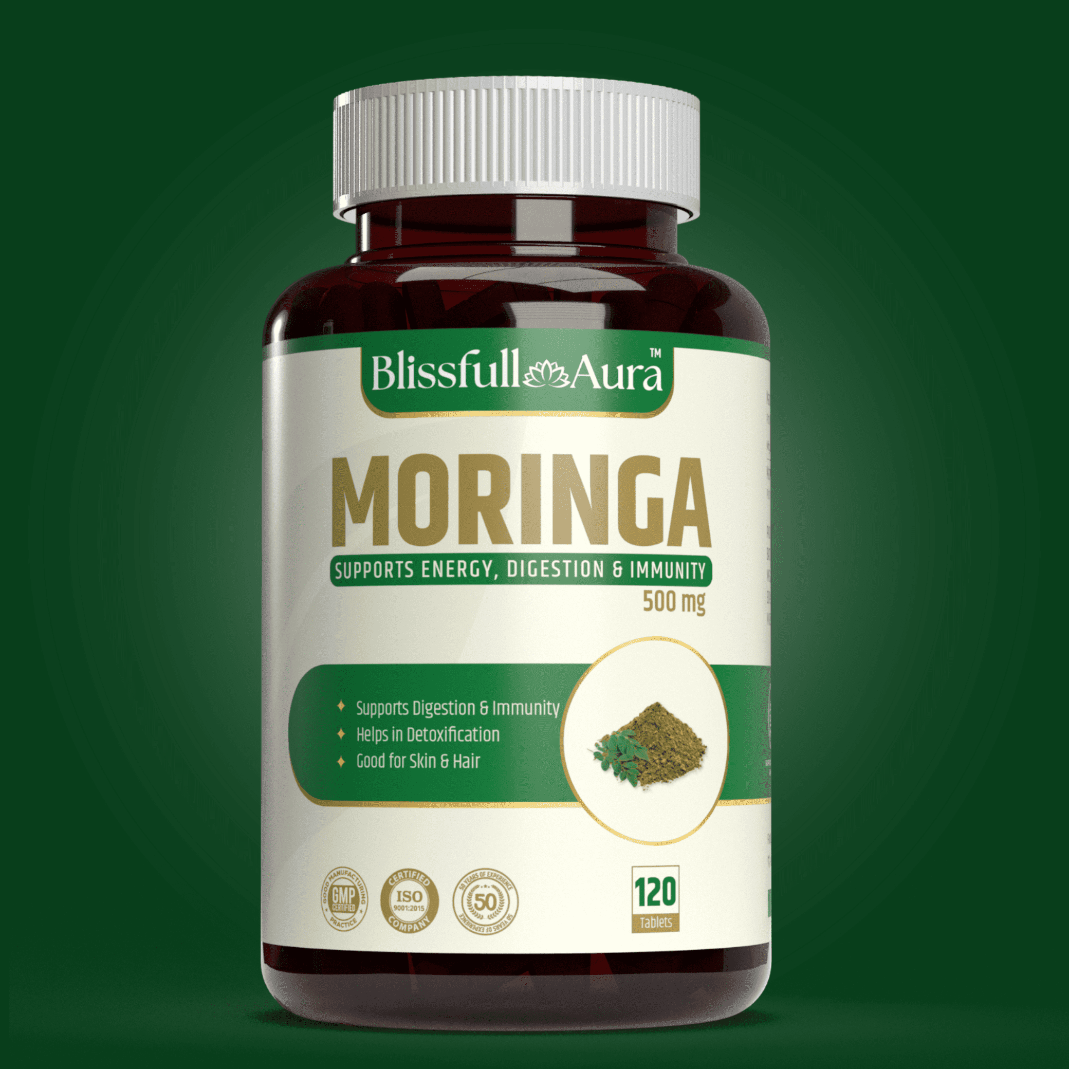Organic Moringa Tablets, Stress Relief, 100% Natural, Helps in Digestion and Antioxidants, 120 Tablets